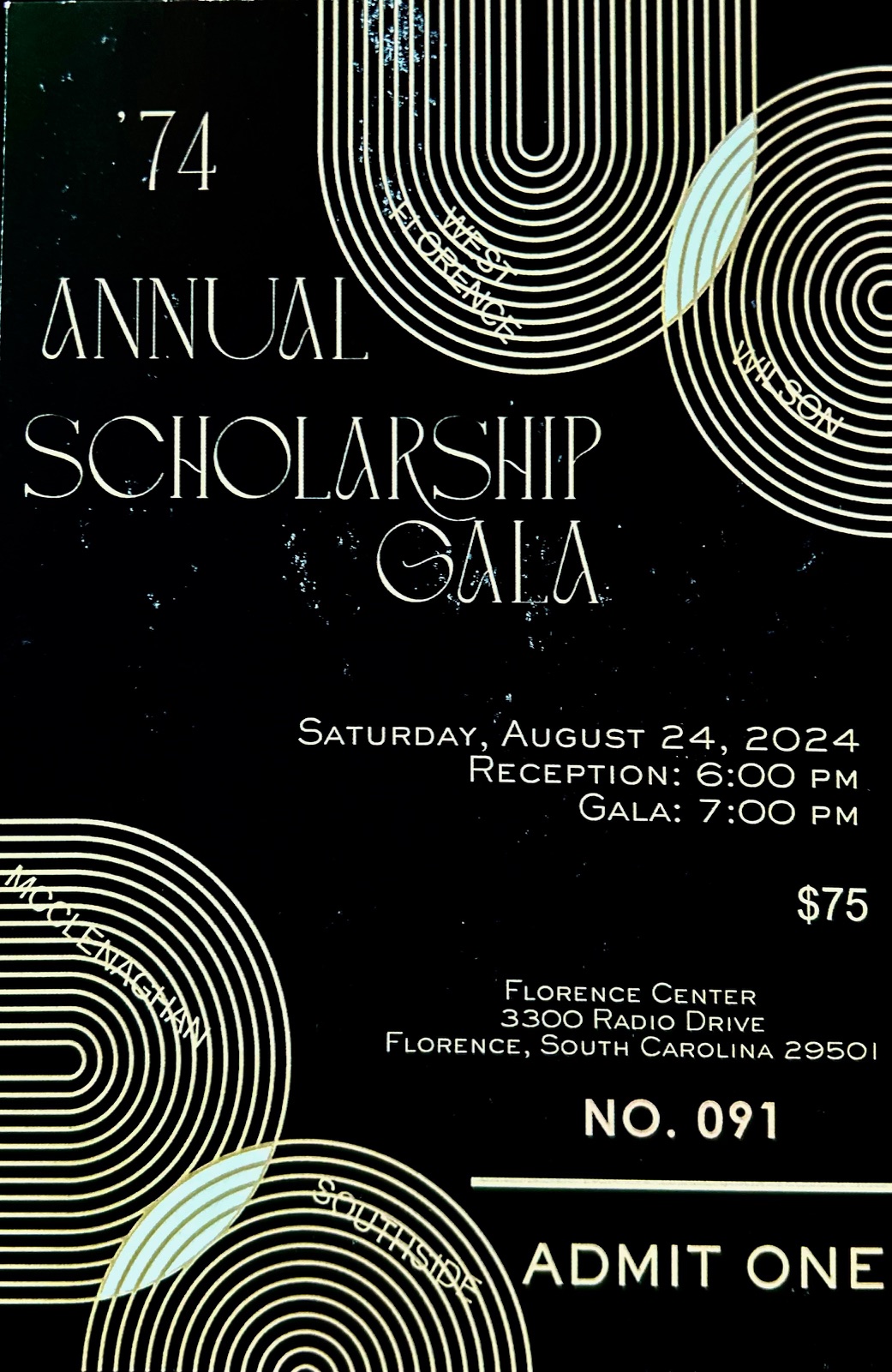 '74 Annual Scholarship Gala invitation